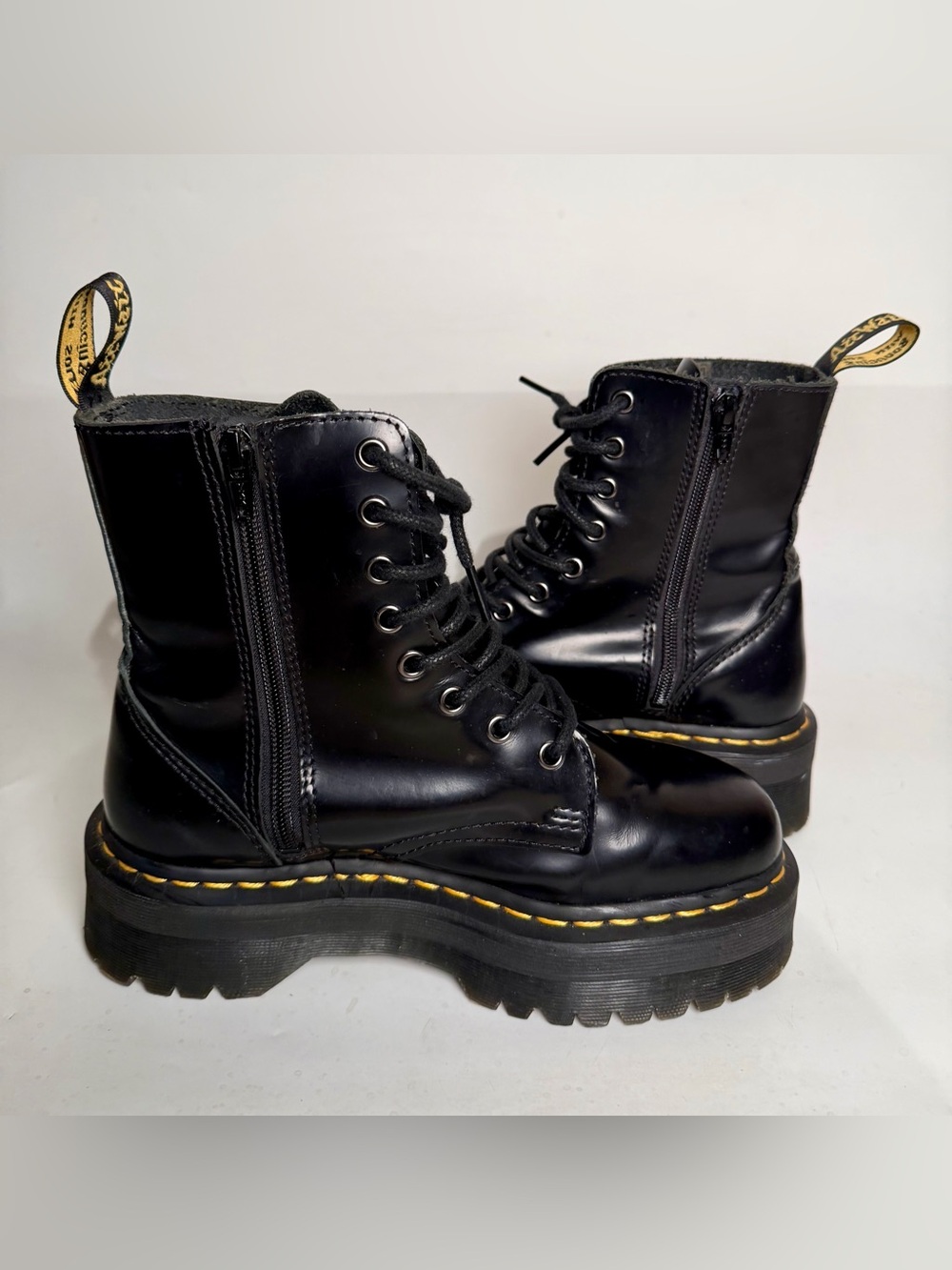 Dr. Martens Jadon Platform Leather Womens 7 Boot Black Polished Smooth Zip Side - Picture 9 of 16